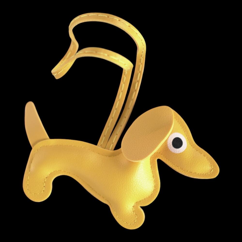 Dachshund Bag Charm Keychain Faux Leather Dog Mom Y2K Cottagecore Yellow NWT - Picture 4 of 11